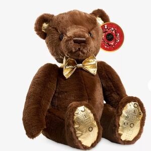 FAO PLUSH dark brown chocolate gold paws and gold bow Anniversary teddy bear new